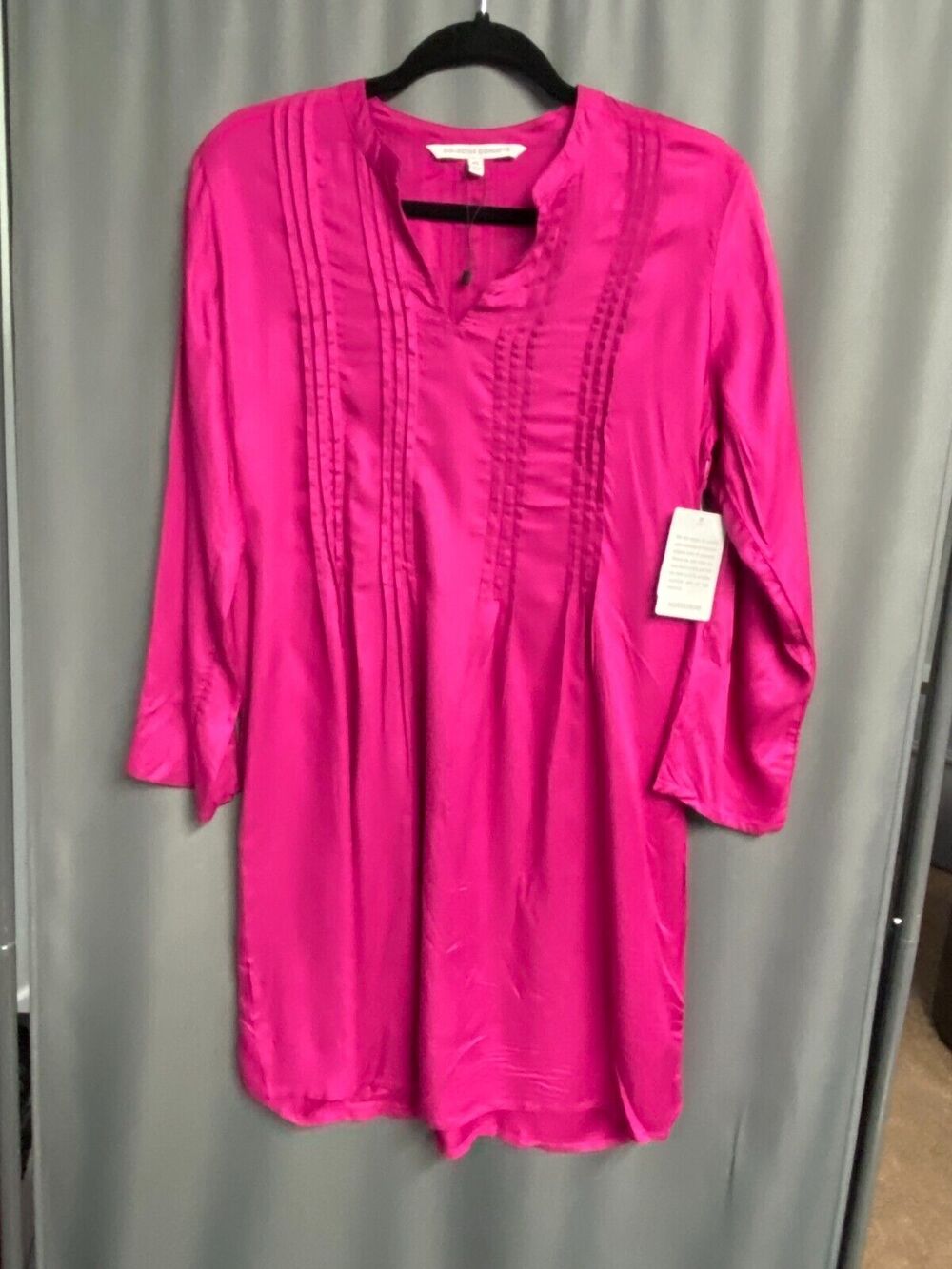 Collective Concepts Dress Women's XS Pink 100% Rayon Roll Tab Sleeve Ruffle B71